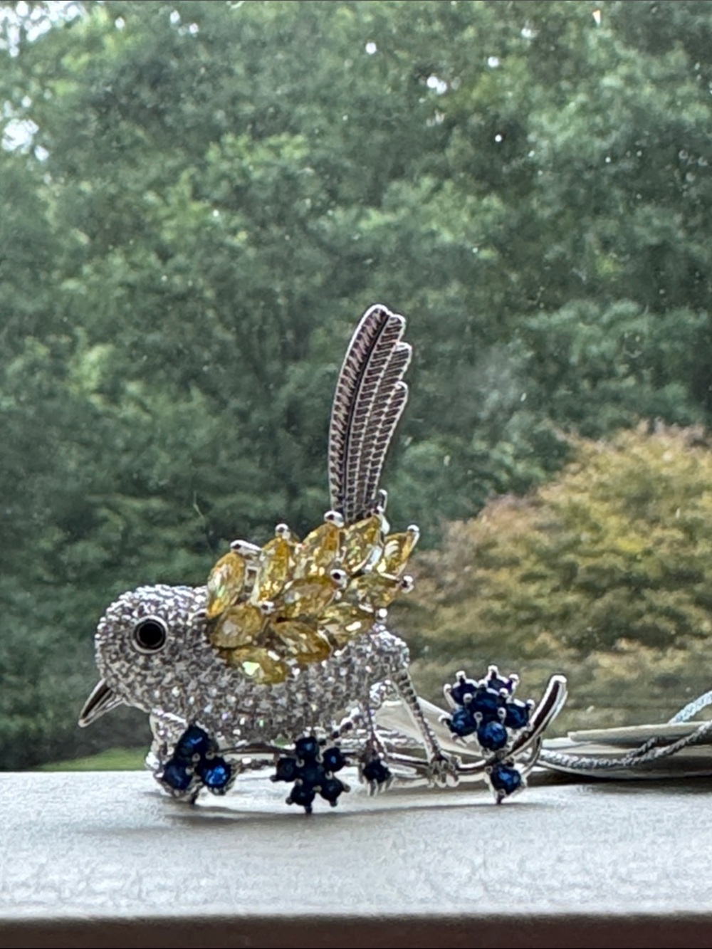 Crystal Bird Ring with Yellow Accents